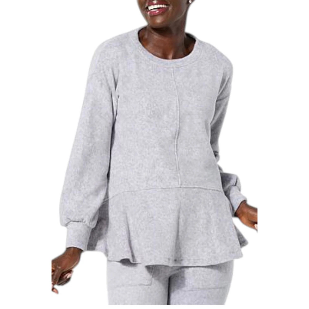 Comfort Code Women's Fleece Flutter-Hem Pullover Stone Heather Grey - Regular